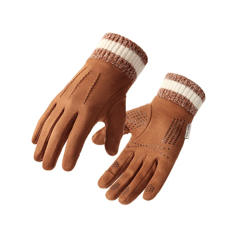 Gloves Men's and Women's Autumn and Winter Cold-Proof Windproof Warm with Velvet Touch Screen Cycling and Driving Motorcycle Tak