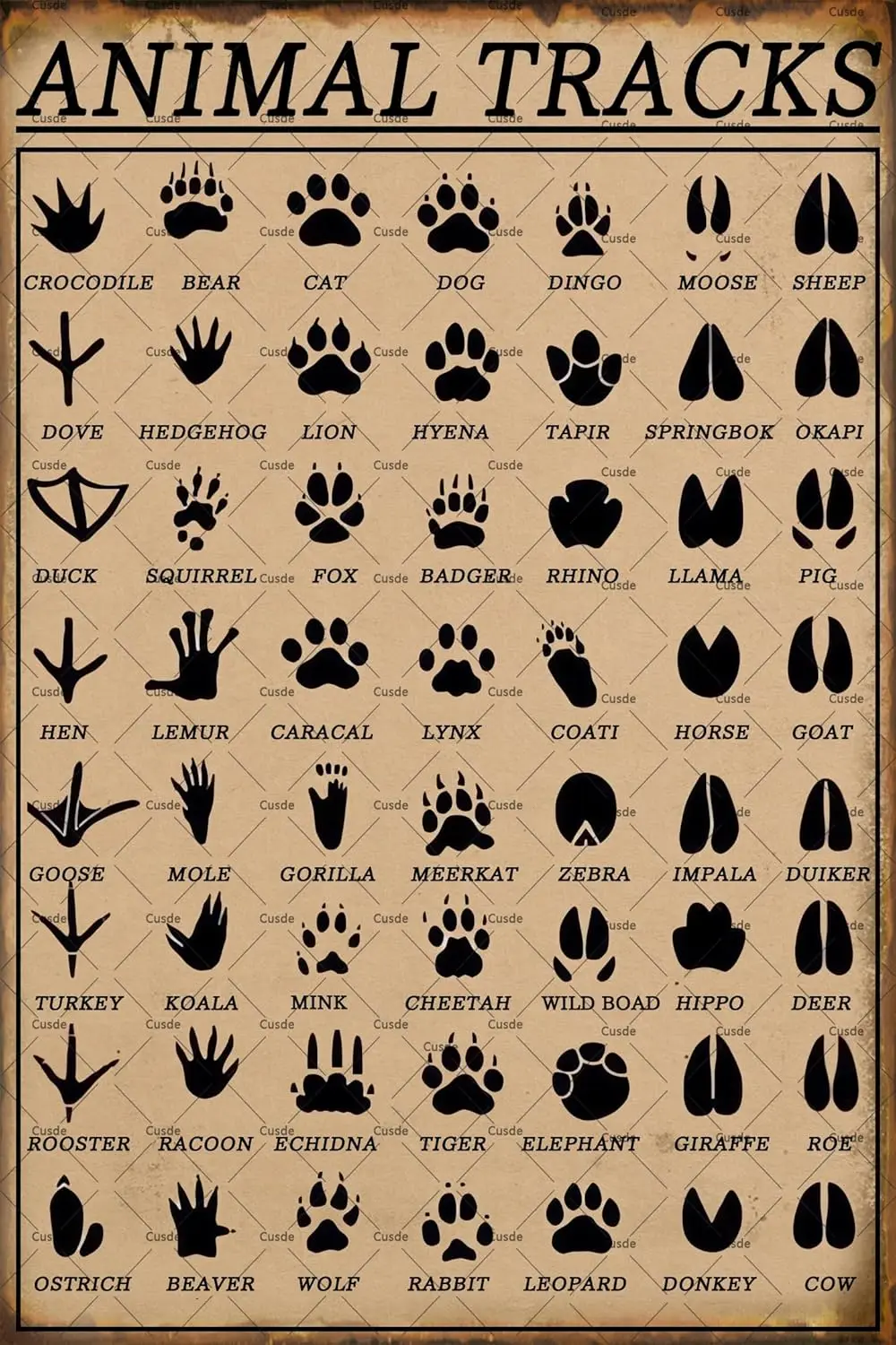Cusde Animal Tracks Sign Vintage Nursery Metal Tin Funny Hunting Decor Cabin Gifts For Lovers