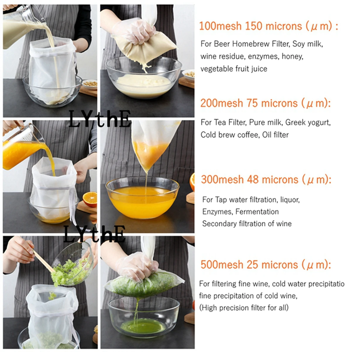 60/100/300/500 Mesh riutilizzabile Home Beer Brewing filtri Bag Fine Mesh Nylon Homebrew straw Bag per sacchetto filtro per la produzione di vino