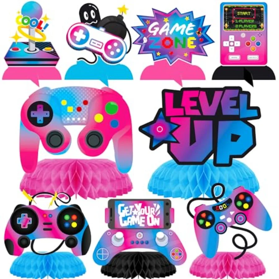Game Birthday Party Honeycomb Centerpieces 11Pcs Video Game Birthday Decorations Gaming Party Centerpiece for Tables Game On Pa