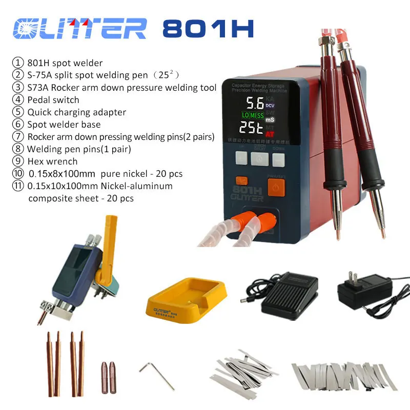 801H Spot Welding for 18650 Battery Welding Machine Peak Power 19.8kw 3500A Pulsed Current 110-240V  Al Nickel Spot Welder