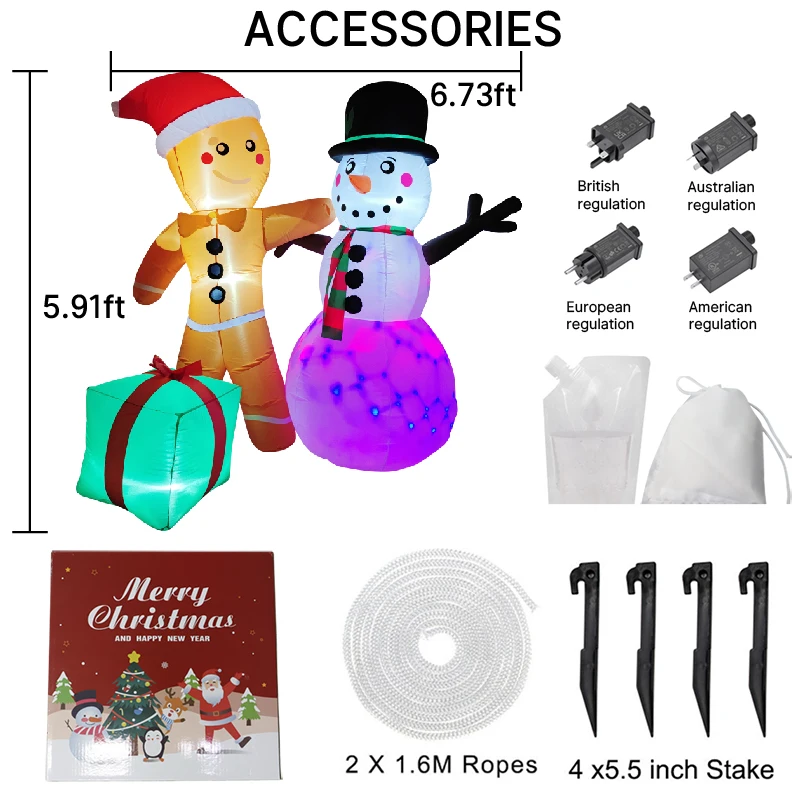 1,8 M/5,9 FT Aufblasbare Lebkuchenmann Schneemann Geschenk Box Led-leuchten Hause Dekoration Spielzeug Hof Weihnachten Ornament Urlaub decor Liefert