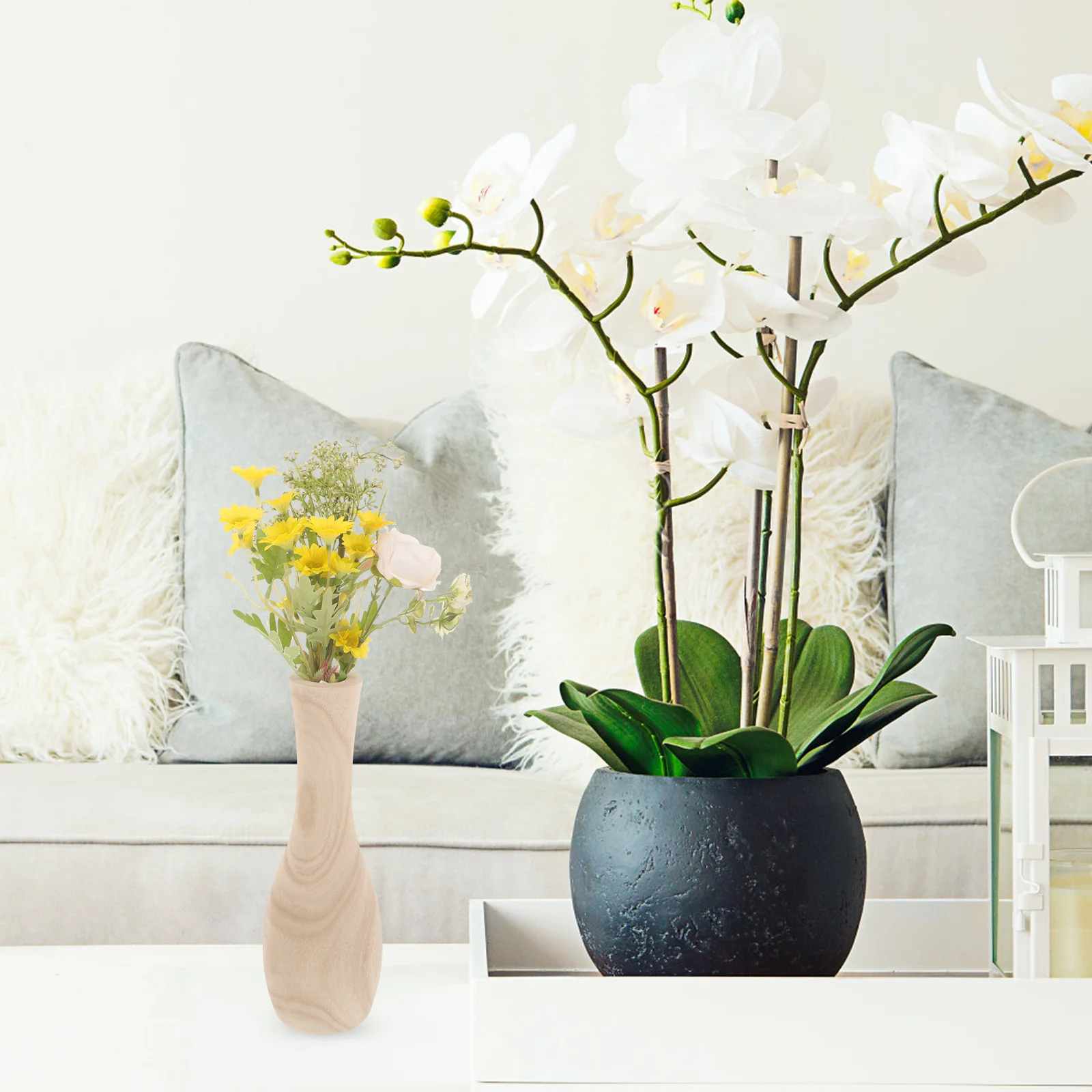 

Small Wooden Flower Vase for Home Decor Rustic Table Centerpiece Dried Floral Arrangement Pot Modern Wood Vase