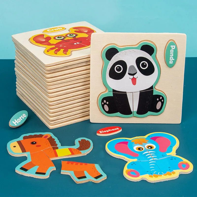 1pc 10,5 cm Holz Puzzle Cartoon Tier Fahrzeug 3D Puzzles Spiel Kinder Lernen Pädagogisches Spielzeug für Kinder