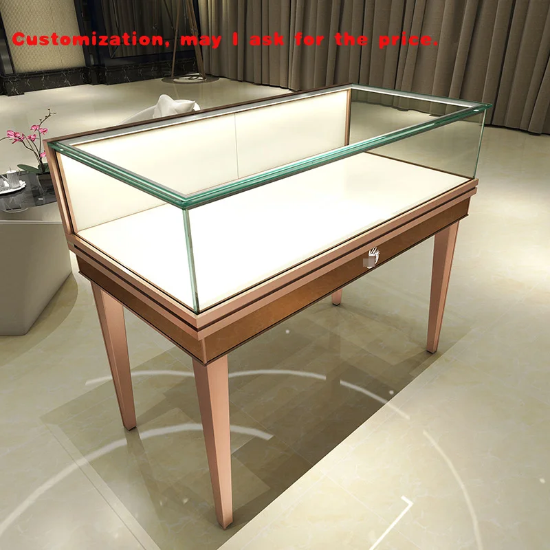 custom.Boutique Jade Jewelry Display Cabinet MDF Tempered Glass with LED Light Simple Counter Reinforced Front Watch & Mall