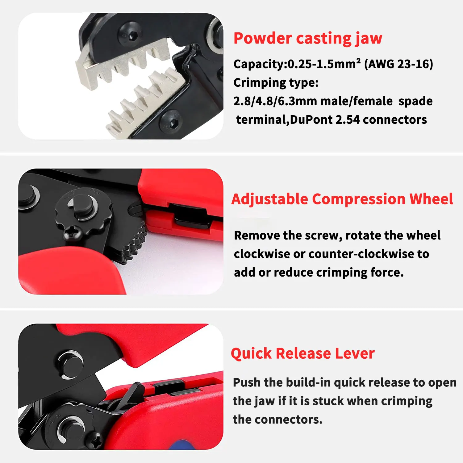 Imagem -03 - Dupont Wire Connectors Crimping Tool Kit Crimper Plier 2.8 4.8 6.3 mm Male Female Spade Connectors Terminals Kit 2.54 mm