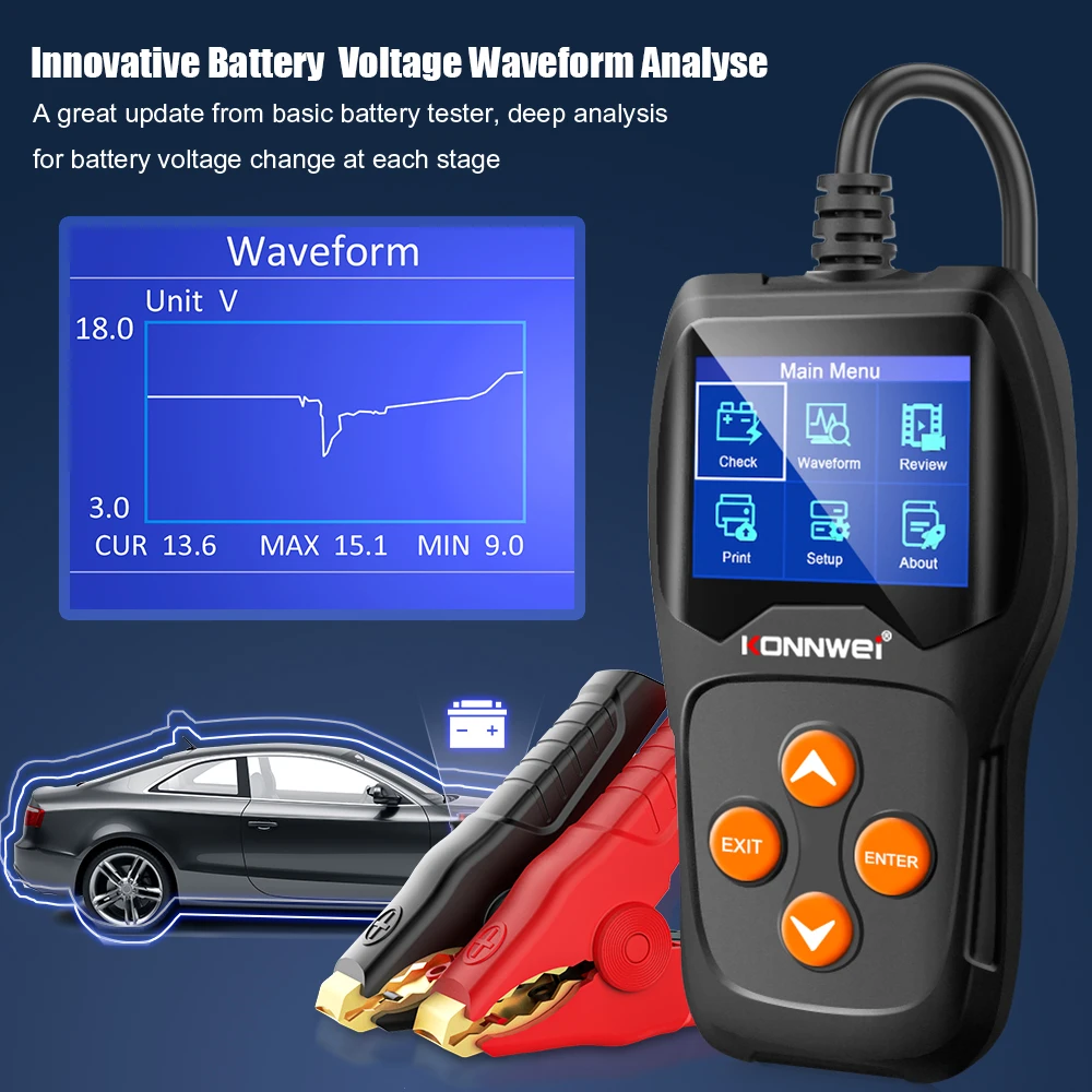 KONNWEI KW600 Car Battery Tester 12V Digital Color Screen Auto Battery Analyzer 100 to 2000CCA Cranking Charging Car Diagnostic