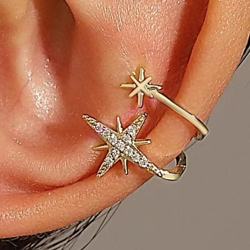 M76B Trendy Star Ear Clip Not Piercing Earring Fashion Ear Cuff Suitable for Youthful Women Seeking Fashion Versatility