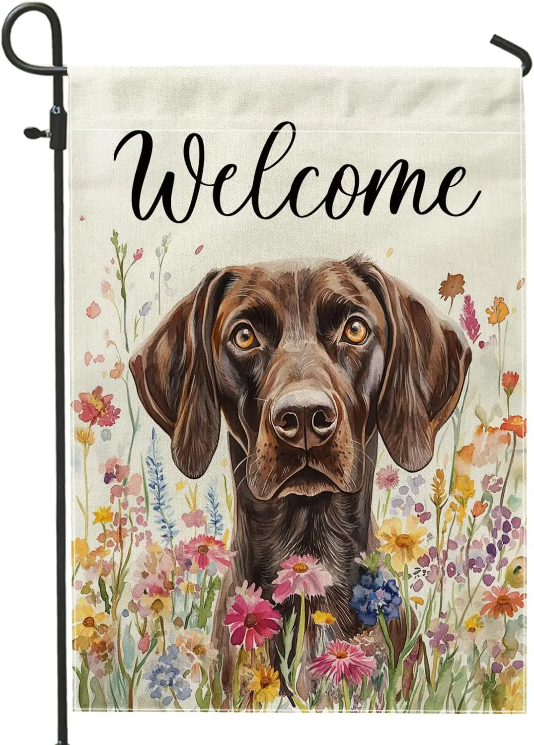Spring German Shorthaired Dog Garden Flags 12x18 Inch Double Sided for Outside, Fun Puppy Watercolor Standard Vertical Canva uui
