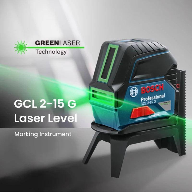 Bosch Professional GCL2-15G Green Laser Level Self-Leveling Cross-Line Combination Laser with Clamping Bracket Laser Target Base