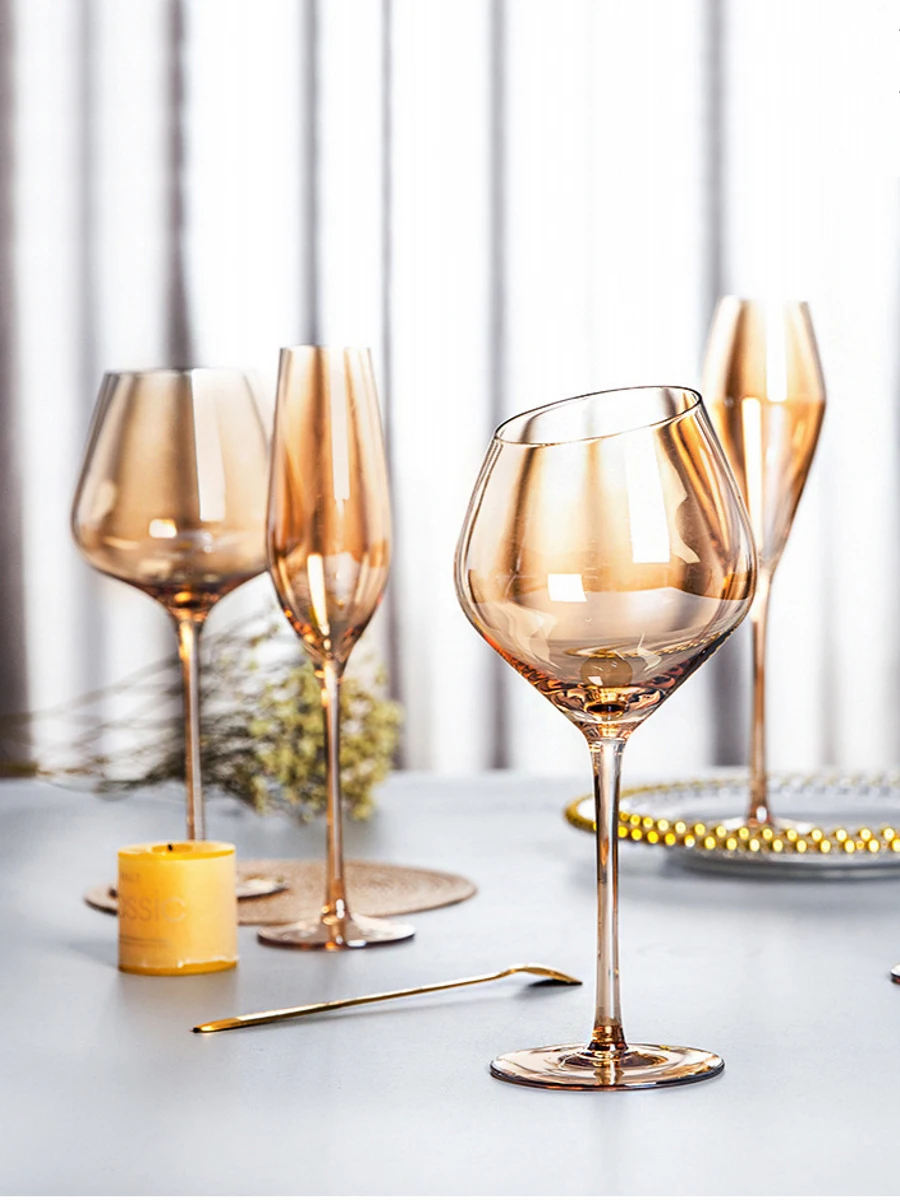 

Nordic Golden Crystal Glasses, Luxury Household Wine Cup, Amber Champagne Cup, Goblet, Bar Party, Home DrinkWare, Wedding Gifts