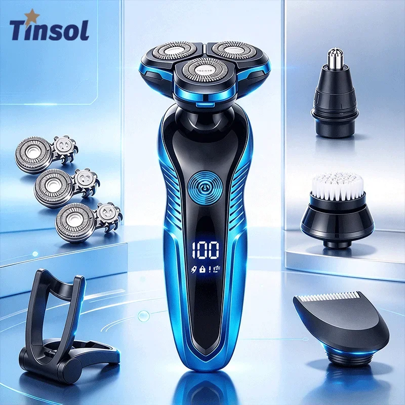 TINSOL Multifunctional Men's Electric Shaver, Smart Digital Beard Trimmer, Hair Clipper, Men's 2-in-1 Trimmer and Shaver