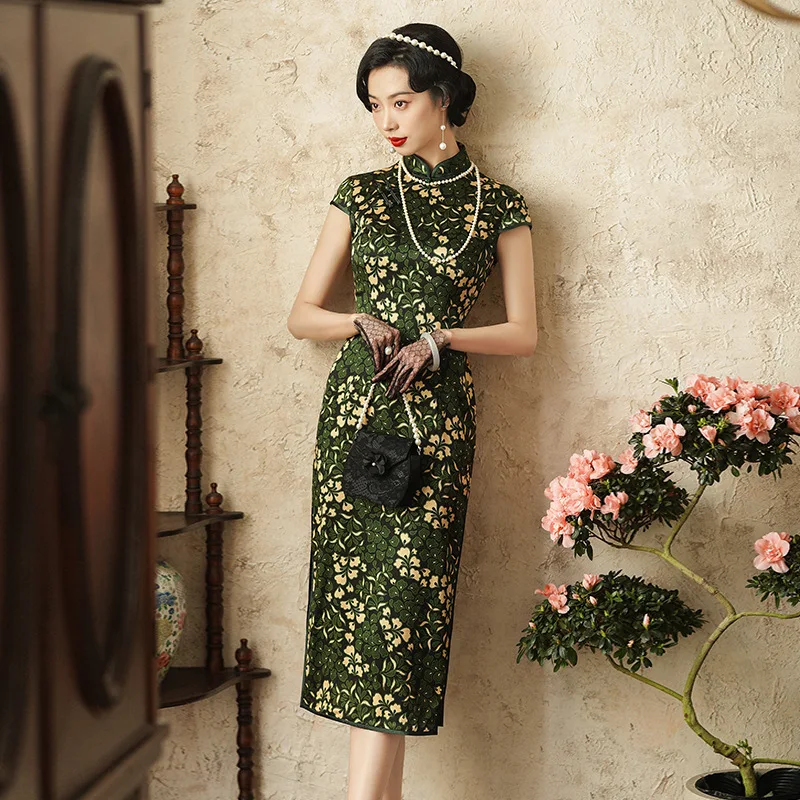 Suzhou High Quality Real Silk Dress Cheongsam Qipao Summer Women's Improved Retro High-Grade Silk Mid-Length Short Small Stature