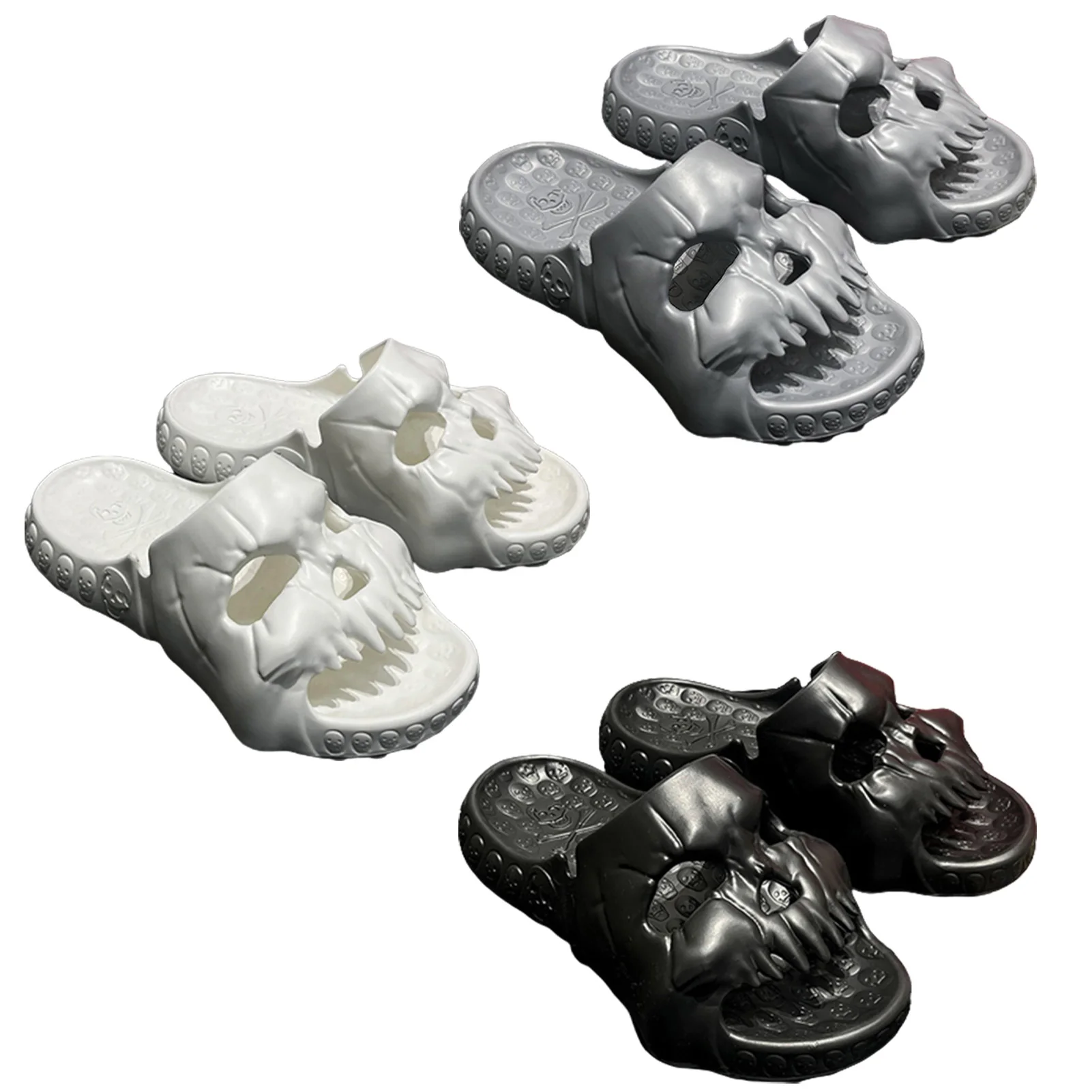 Skull Design Single Band Slides Quick Drying Ultra Cushion Pillow Slippers Unisex Shower Slides Bathroom Sandals