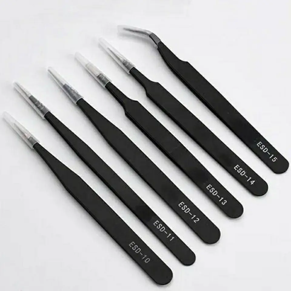 ESD Anti-Static Stainless Steel Tweezers Precision Maintenance Industrial Repair Curved Tool Home Working Model Making Hand Tool