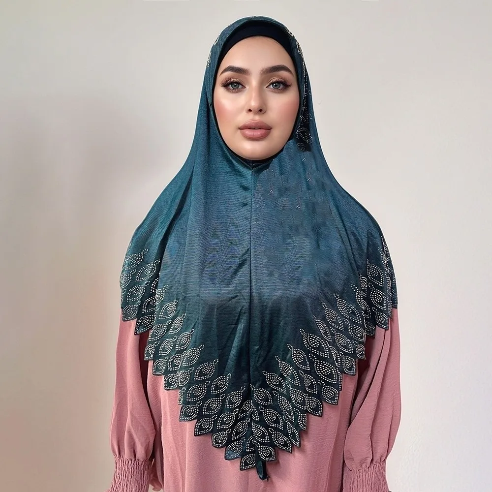 

Rhinestone Eid Al-Fitr Long Turban Breathable Solid Color Arab Lady Headscarf Adjustable Multiple Colors Hijab Head Wrap Ethnic