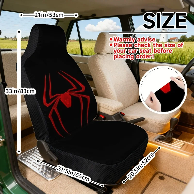Set of 2 Flat Printed Car Seat Covers Featuring a Spider Logo on a Black Design, Designed for Comfort And Easy Maintenance