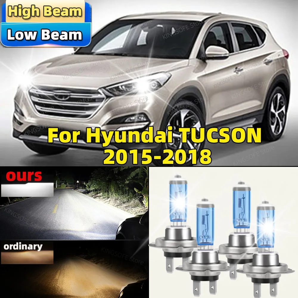 4Pcs 100W Halogen Lamp Canbus Car Headlight H7 High Low Beam 6500K For Hyundai TUCSON 2015 206 2017 2018 Front Bulbs