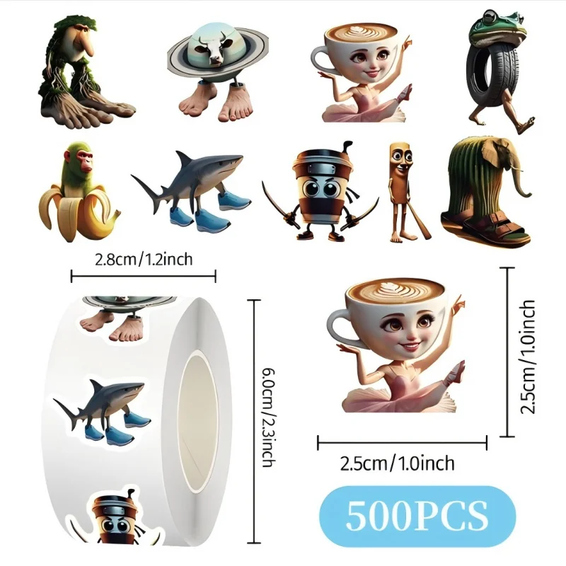 500 SZTUK Włoskiej Niesforności 1 Rolka Taśmy AI TungTung Sahur Abstrakcyjne Naklejki PVC Rolka DIY Naklejki Zabawki Naklejki na Laptopa Prezenty Zabawki