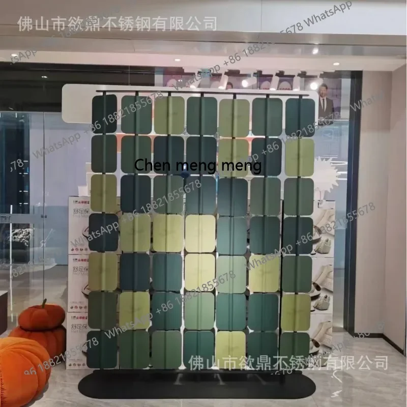 Saddle Leather Blade Simple Wind Stainless Steel Entrance Lobby Hotel Partition Screen Club Mobile Rotating Decoration