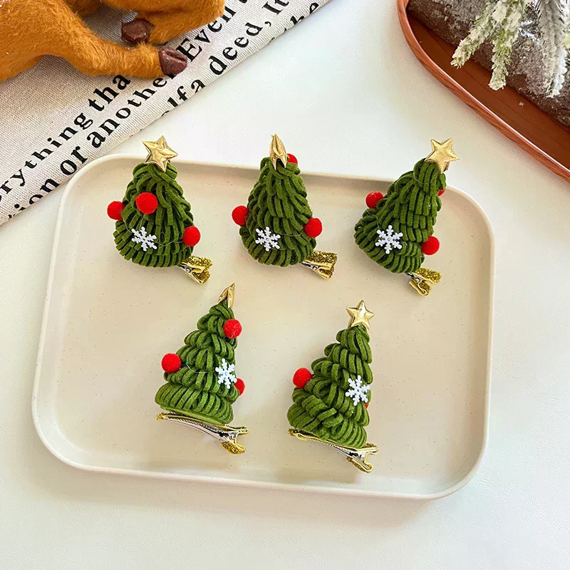 Simpatiche fermagli per capelli per albero di Natale per ragazze Accessori per capelli con decorazioni per albero verde con stella glitterata Regali di Natale di Capodanno