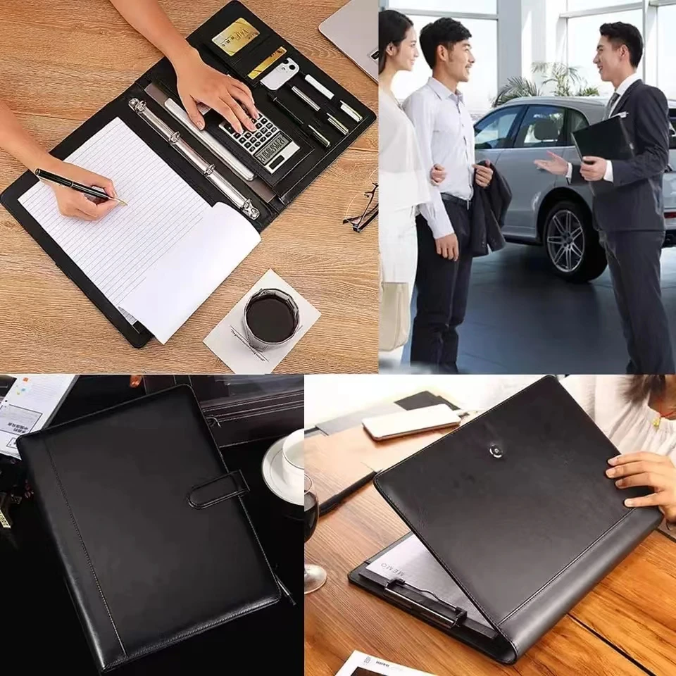 A4PU leather multi-purpose binder zipper combination office notebook multi-purpose folder circular binder office folder A4 box