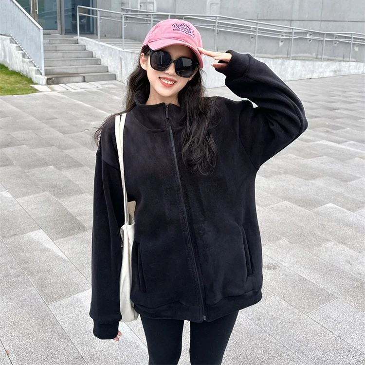 

Двусторонняя флисовая куртка свободного кроя, теплая, для активного отдыха, для пар, зимняя, утолщенная, с длинными рукавами, на молнии