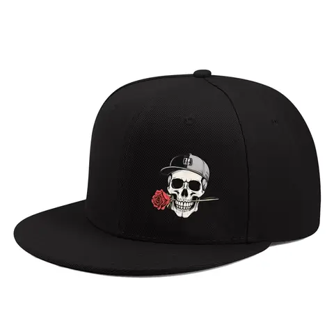 New Adjustable Hip Hop Baseball Cap With Skull And Rose Motifs Vintage Style Flat Hats Brim For Outdoor Street Sports