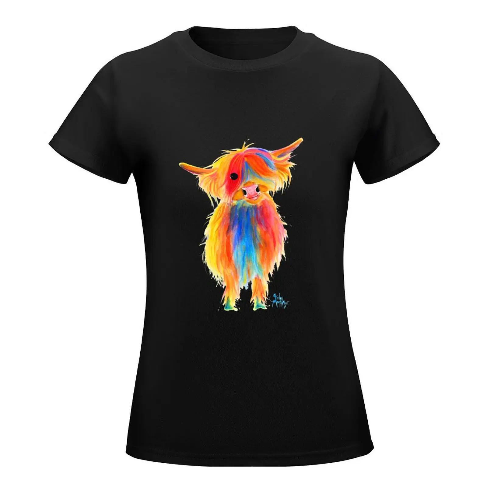 Scottish Highland Cow PRiNT ' ANGEL ' by Shirley MacArthur T-Shirt plus size tops female Women tops