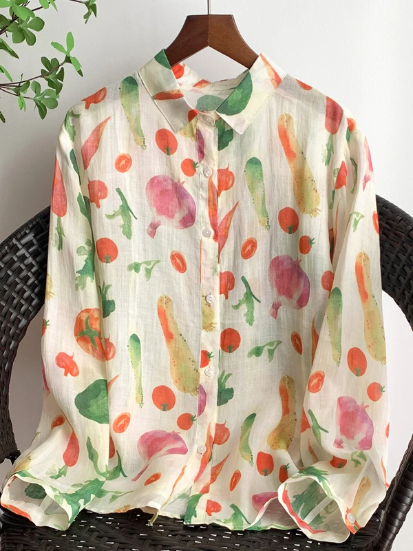 

Casual Loose Long Sleeve Floral Print Shirt Women's Spring New Style Match All Leisure Turn-down Collar Sun Protection