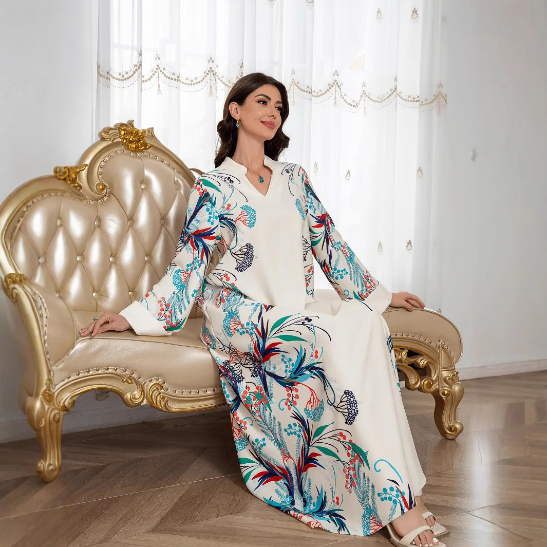 Cross-border Middle East Muslim robe women's dress print V-neck Saudi abaya dress abaya cw43108 4