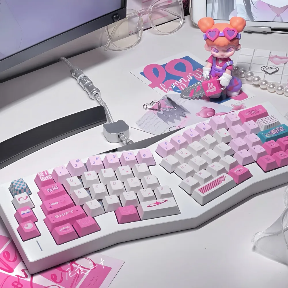 143 Keys Love Moon Keycap Set Cosmic Steam Wave Y2K Sweet Cool Hot Sister Keycaps Cherry Profile DYE Sub For Mechanical Keyboard