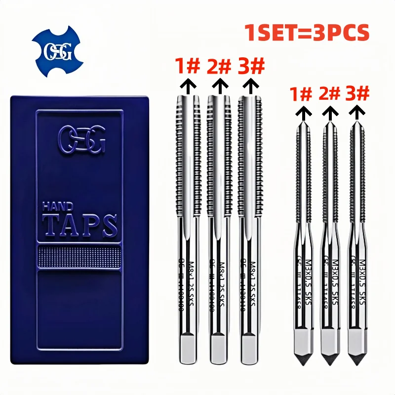 

1set=3PCS Japan OSG Hand Set Metric Thread M2M2.5M3M4M5M6M8M10M12 M14 M20 SKS Material Inch Thread 1/8W 1/4 5/16 3/8 4-40UNC