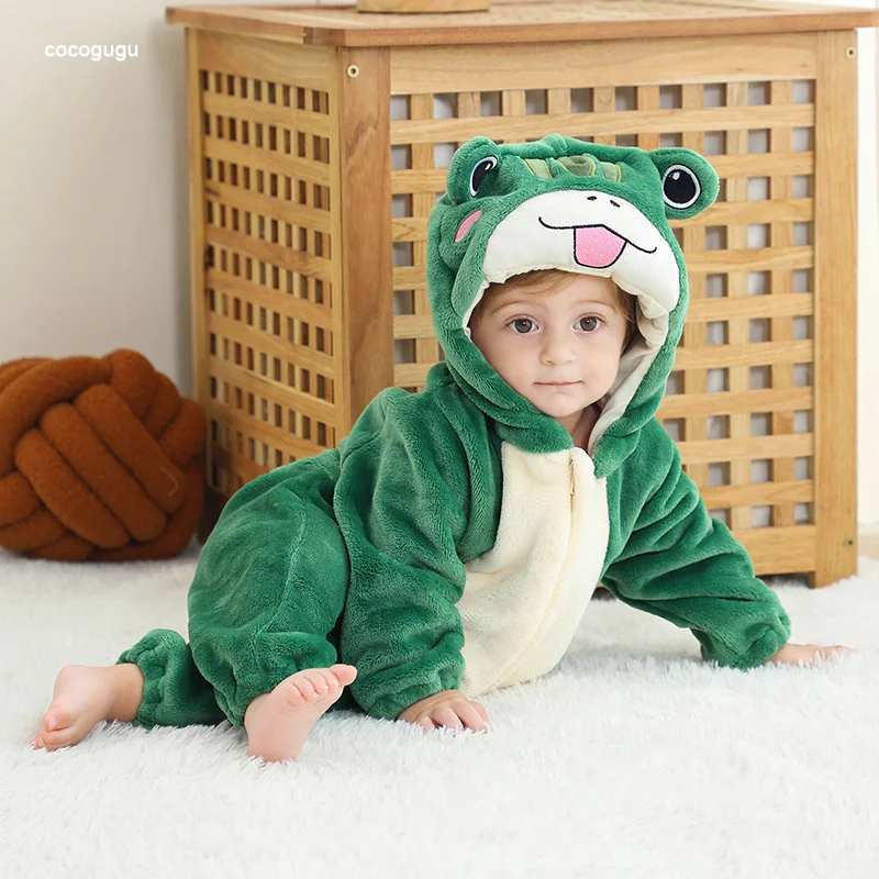 

Green Frog Romper Baby Boy Girl Pajama Newborn Bebe Clothes Cute Bodysuits Flannel Warm One-piece Winter Halloween Animal Outfit