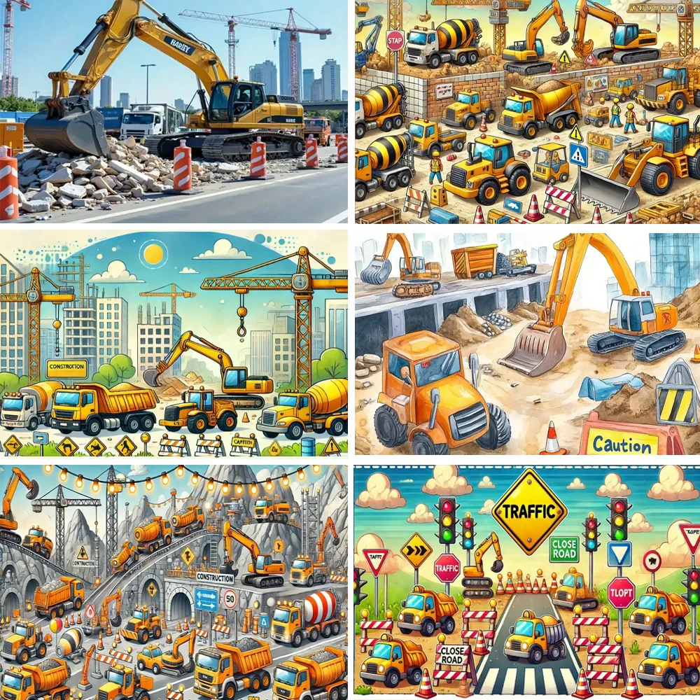 

Excavator Truck Theme Background Banner Boy Birthday Party Decoration Baby Shower Supplies Photography Backdrop Props Kid Gifts