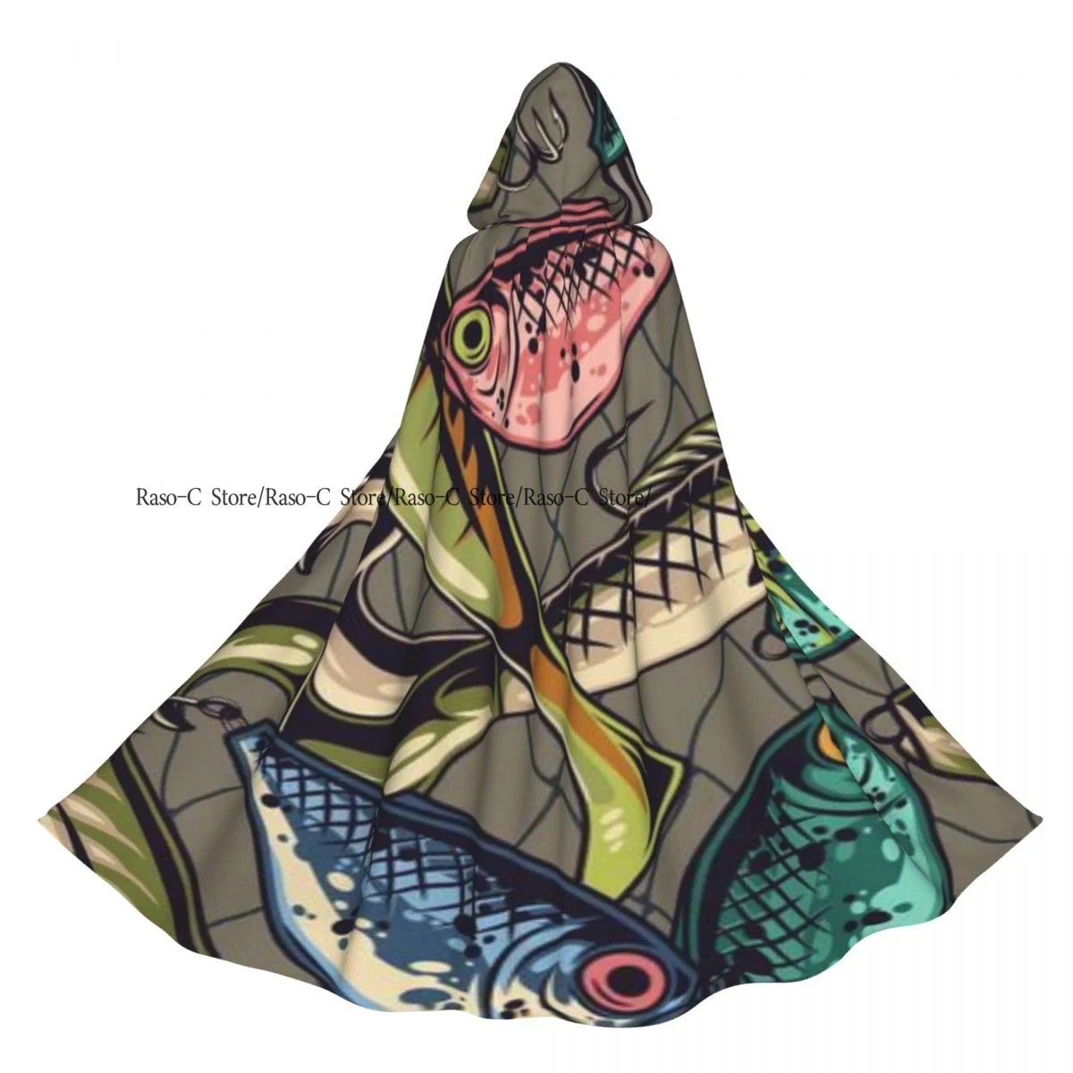 Fishing Baits Colorful Lures Hooks Hooded Cloak Polyester Unisex Witch Cape Costume Accessory