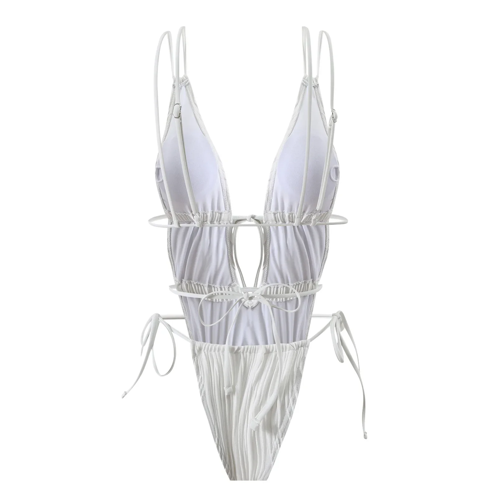 Traje de baño arrugado sexy de una pieza con cuello en V profundo bikini tanga trajes de baño mujeres biquini trajes de baño blanco y negro 2 colores