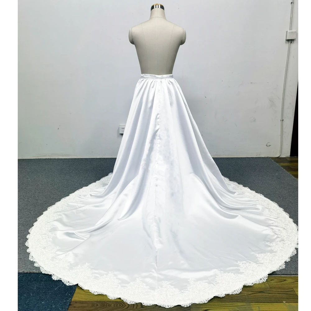 Falda desmontable de satén blanco para vestidos de novia, prenda de vestir con cola larga extraíble, estilo bohemio