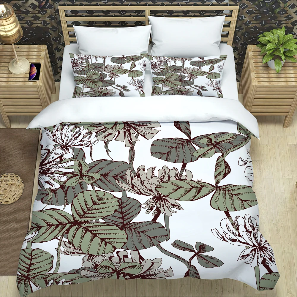 Flowers Toucan King Queen Duvet Cover Women Vintage Floral Bedding Set Blue Plant Comforter Cover 2/3pcs Polyester Quilt Cover