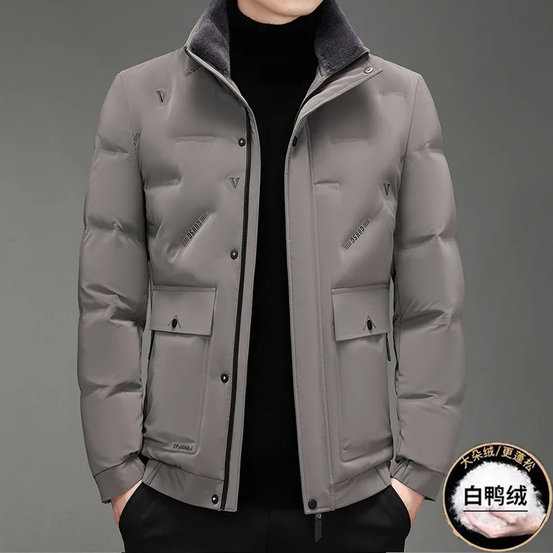 2025 men's stand-up collar high-end down jacket, new winter fashion, white duck down jacket