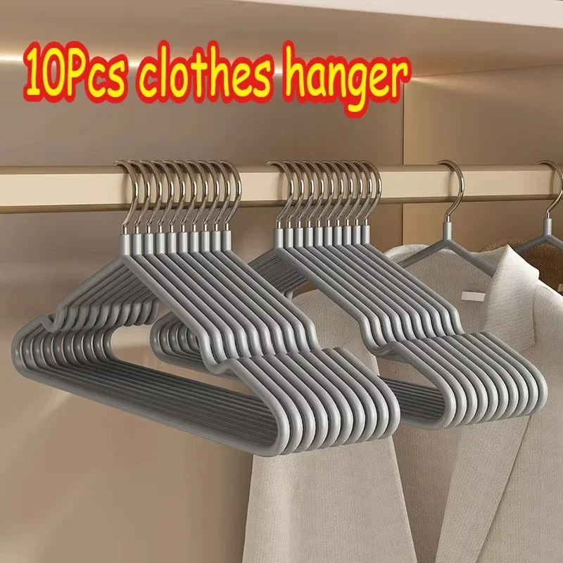 Non-Slip Clothes Hangers 10Pcs Space Saving Heavy Duty Anti-Skid Hangers with Shoulder Grooves for No Bump Closet Organization