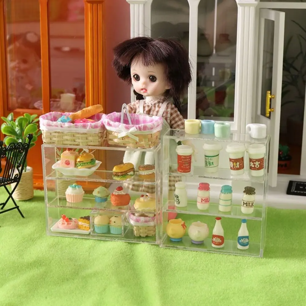 Transparent Dollhouse Storage Shelf Furniture Acrylic Miniature Cupboard Rack 1:12 Storage Rack Doll Display Cabinet Kids Toy