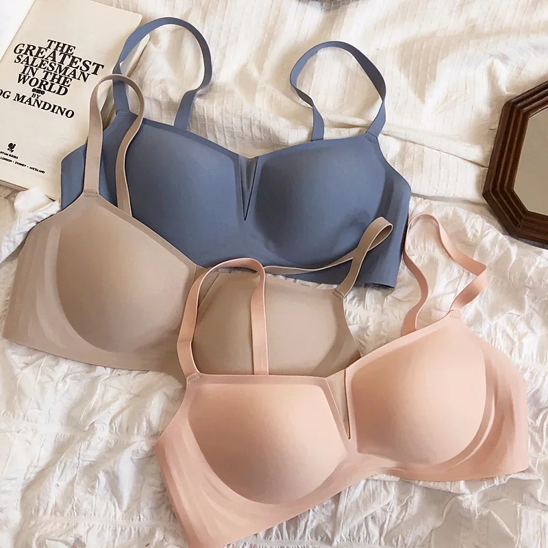 

Only A Bra, 5 Colors Summer Wire Free Seamless Ladies Sexy Underwear One-Piece Thin Cup Have Pad Dress Bralette Women Vest