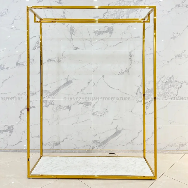 custom.High End Clothing Shop Display Stand Heavy Duty Garment Rack Shiny Gold Wedding Dress Clothes Display Racks Shop