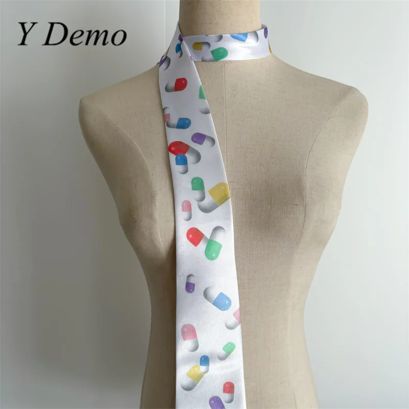 y-demo-alternative-pills-printing-harajuku-random-colorful-women-long-adjustable-neck-tie