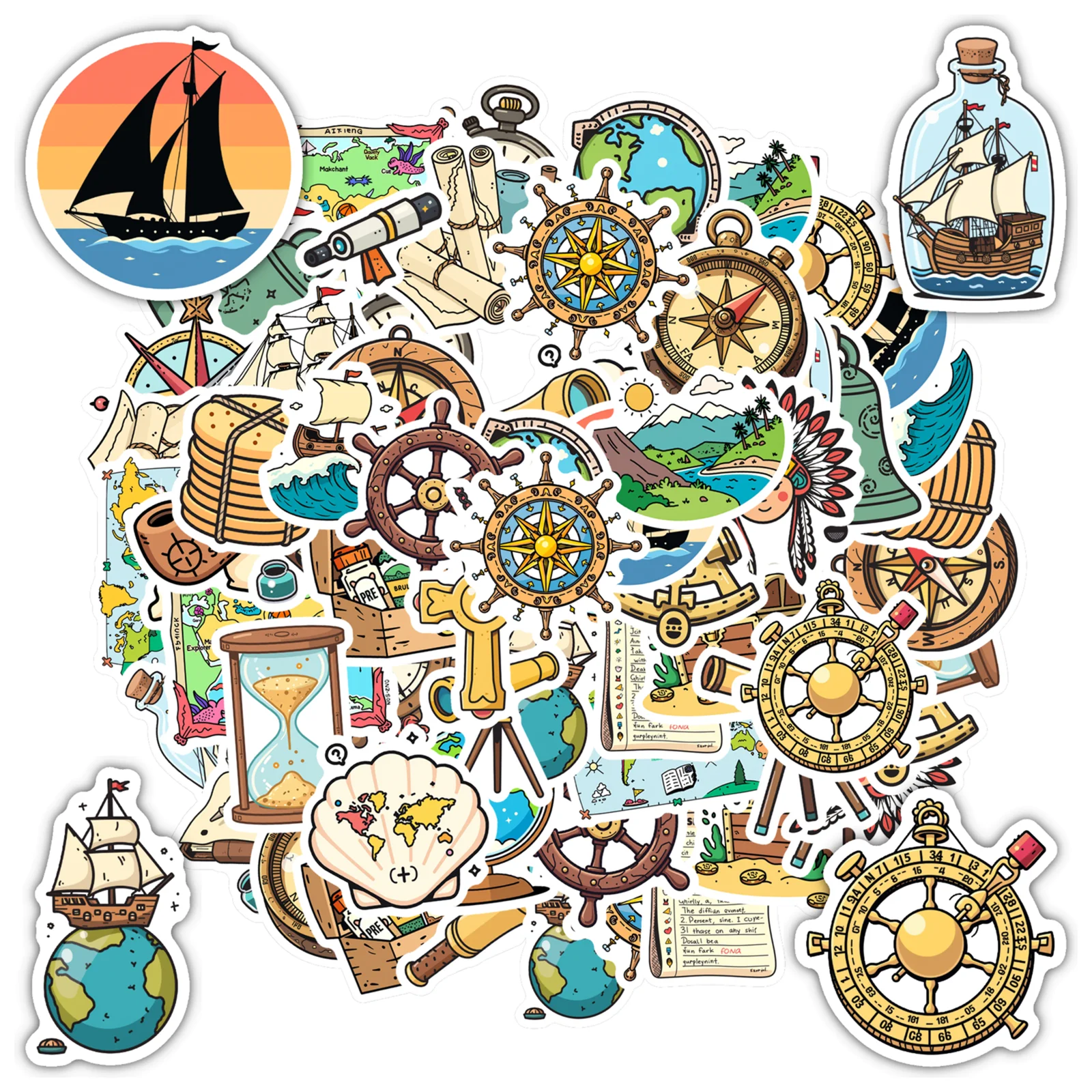 35pcs-100pcs Cartoon Adventure Stickers Vintage Pirate Stickers Compass Stickers For Laptop Luggage Scrapbook