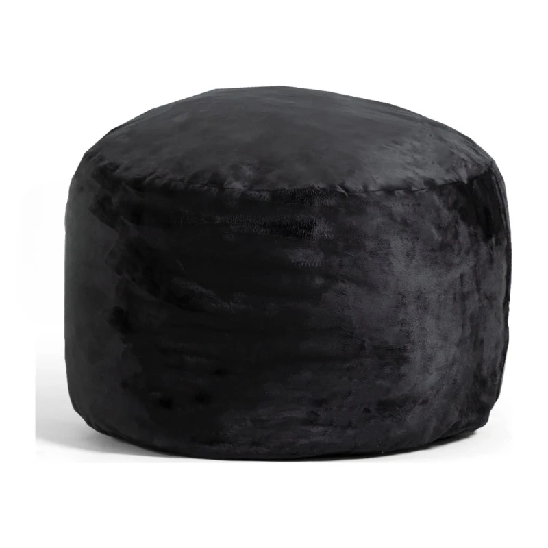 Fuf Small Foam Filled Bean Bag Chair, Black Plush, Soft Polyester, 2 feet