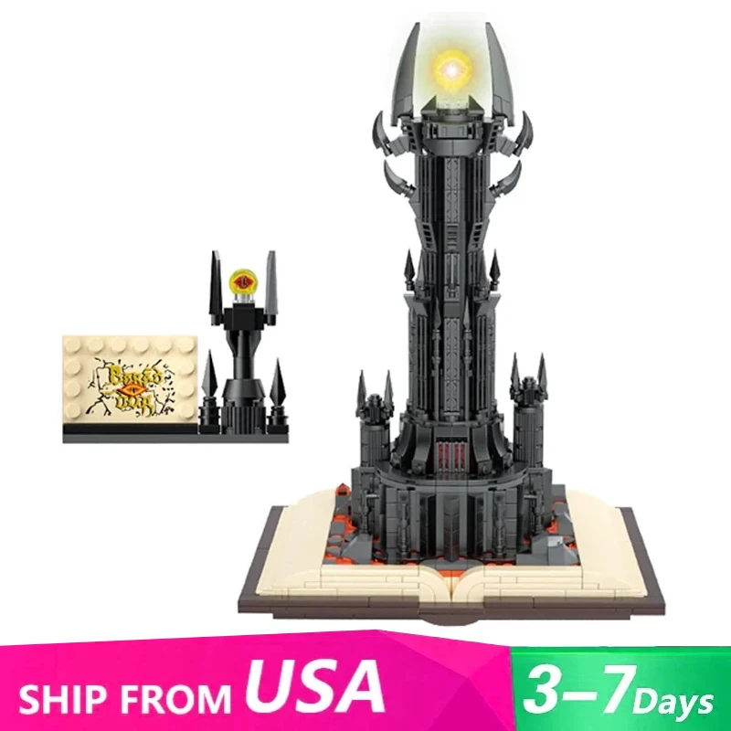 969PCS  Lords Rings Building Blocks Magic Movie Gastle on Book Sauron Eye Model LED Assemble Brick Collection Toy Boy Kids Gifts