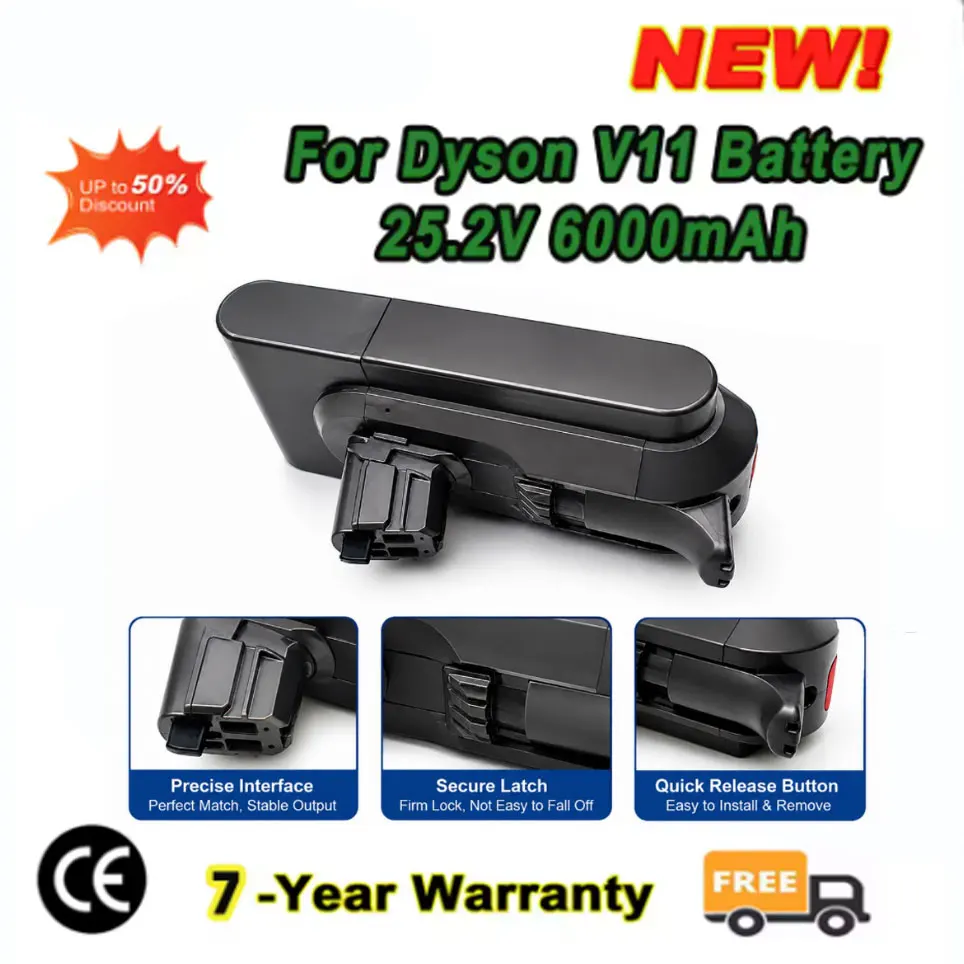 25,2V 6000mAh Akku für Dyson V11 SV15 Serie Staubsauger Fluffy 970145-02 Ersatzakku Schnallenverschluss-Version
