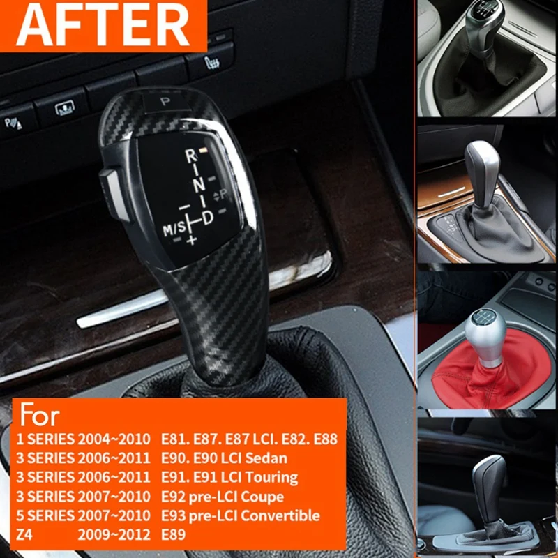 Car Automatic Gear Shift Knob With Engine Start Switch Button Cover For BMW 1 3 5 Series E81 E87 E90 E91 E93 Z4 E89 LHD-N26R